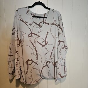IMAN Faux-Wrap Top with Bell Sleeves and Cowgirl, Western Print, Plus-Size 3X